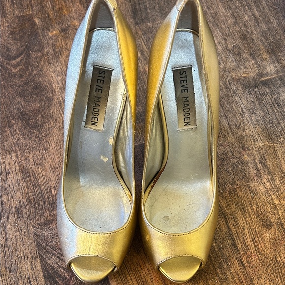 Steve Madden Shoes - Steve Madden Metallic Gold Peep-Toe Heels